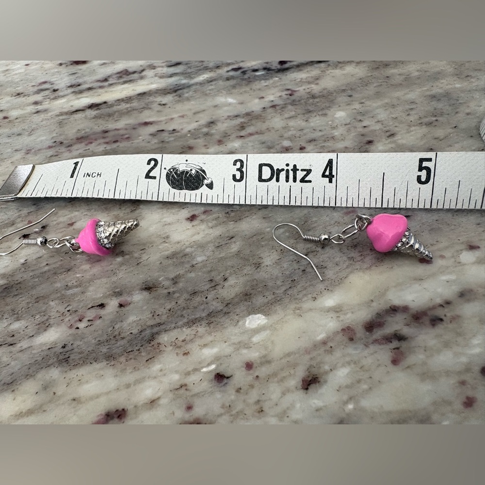 STRAWBERRY ICE CREAM CONE EARRINGS | With Pink and Silver Rhinestones - Picture 6 of 9